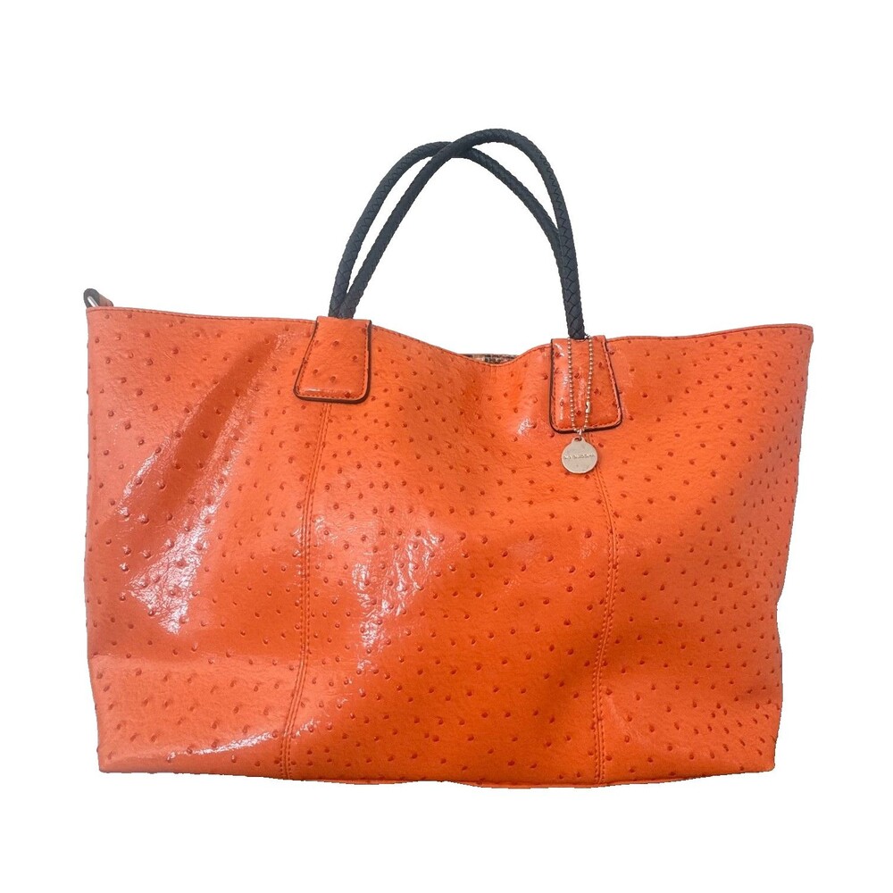 Big Buddha Orange Oversized Tote Bag Faux Ostrich Leather Look Shoulder Purse